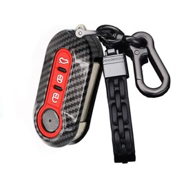 SANRILY Funda de Silicona con Textura de Fibra de Carbono ABS para Fiat 500 500c 500l 500x sin Llave, protección Completa con Kwychain Rojo