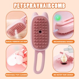 Cat Steam Brush, 3 in 1 Multifunctional Silicone Steam Brush for Dogs, Cat Brush with Steam, Advance Mist Technology for Shedding and Cleaning, Steam Brush for Cats and All Pet (Pink)