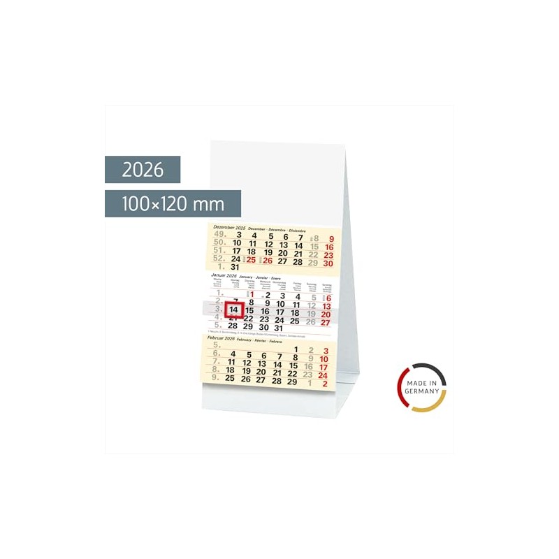 BRUNNEN 3-Month Desk Calendar 2026, 100 x 120 mm, White/Light