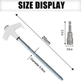 Tent Stakes-8” Drill in Heavy Duty Ground Pegs Screw in Camping Stakes with Hex Head Driver Spikes Puller Protector Ratchet in a Carrying Bag for Camping Hiking, Hammocks Accessories (White)