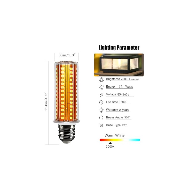 JHOTEC LED Corn Light Bulb 150W Equivalent 2500 Lumen 3000K
