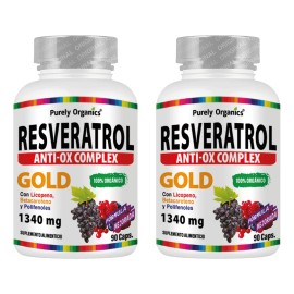 Combo 2 Resveratrol Purely Organics Anti-ox Complex Gold | 90 Caps Sin sabor