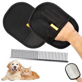 SCROLIEY Pet Grooming Gloves, Double Sided Grooming Gloves for Dog Cat, Static Removal Gloves Pet Hair, Reusable Pet Hair Remover Gloves for Washing, Deshedding, Grooming (with Pet Comb)