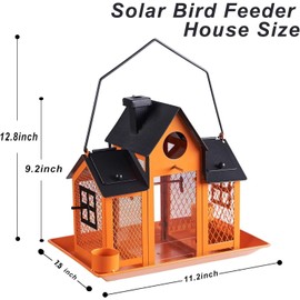 YYWMWM Solar Bird Feeders House for Outside Hanging, Metal Wild Bird Feeder for Outdoors, Large Cardinal Bird Feeder Birdhouses Orange