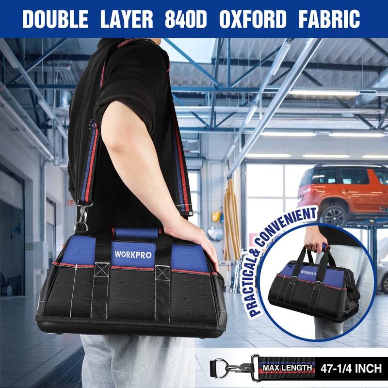 WORKPRO 16-inch Wide Mouth Tool Bag, Heavy Duty Cloth Tool
