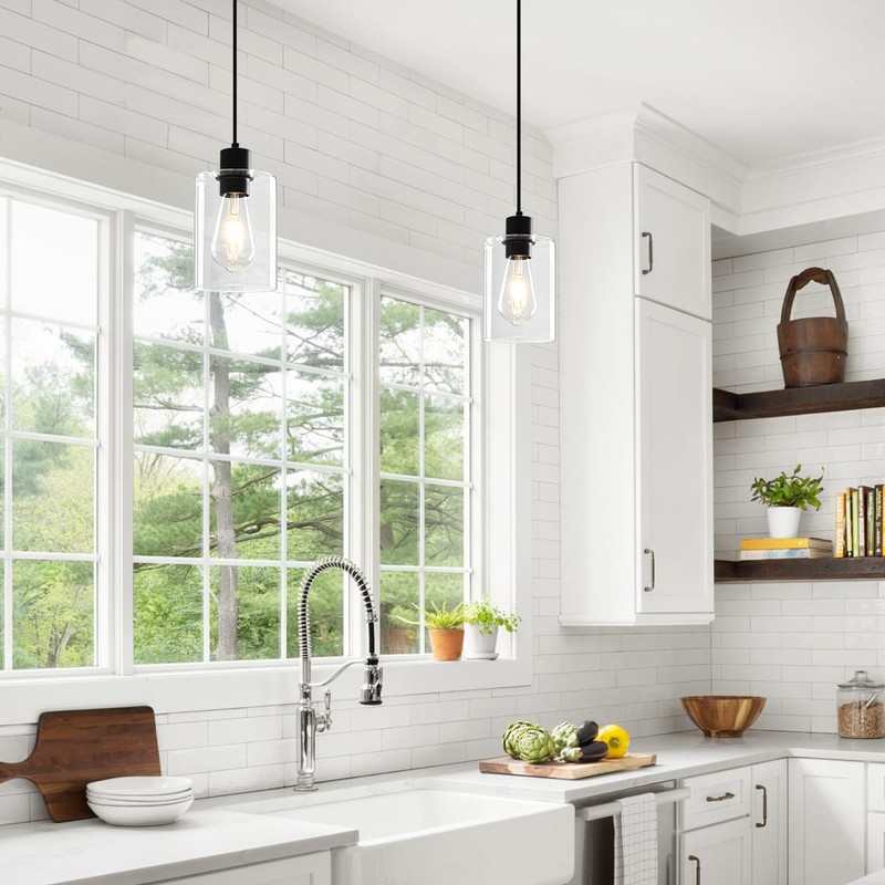 ZSMIHDOH Glass Pendant Lights Kitchen Island 2 Pack, Black Kitchen