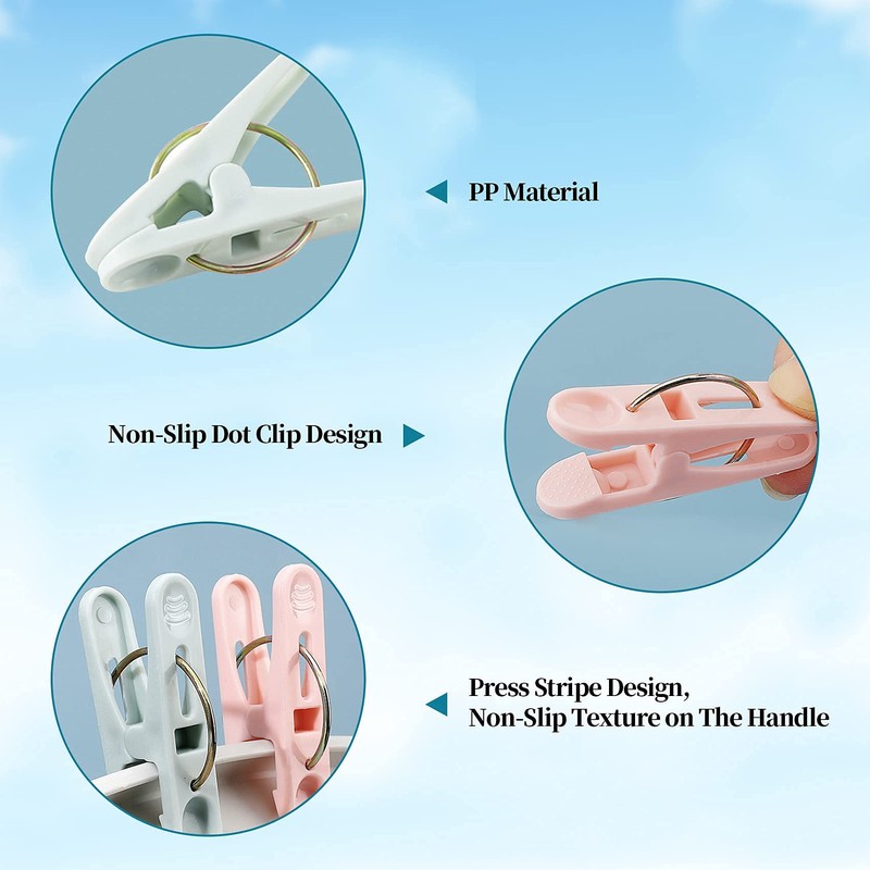 Clothes Pegs, Non-Slip Strong Elastic Plastic Washing Pegs with Durable