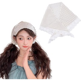 Black and White Polka Dot Bandana Headband - Chiffon Boho Lace Headwrap for Women and Girls (White, One size)