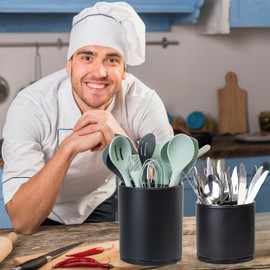 LIBODOUR Utensil Holder,Extra Large Utensil Holder for Kitchen Counter, Silverware Organizer, Stainless Steel Storage Cooking Caddy Flatware Spoon Spatula Tool Cutlery Container(2 Set)