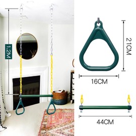 LadyRosian Gym Rings Trapeze Swing Bar 17'', Heavy Duty Chain Swing Set Accessories with Locking Carabiners, 47'' Swing Chains, Monkey Bars for Backyard, Playground, Playroom