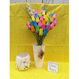 The Original Wooden Rose Spring Light Blue, Yellow, Lavender, Green, Orange and, Pink. 3 Dozen