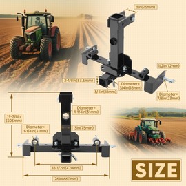 KUAFU 3 Point Hitch Receiver Universal Compatible with Category 1 Tractors Trailer Gooseneck Drawbar Receiver w/Spear Holes Black Steel Powder Coated