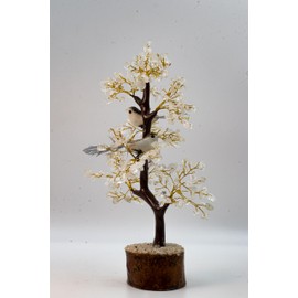 300 Leaves Clear Quartz Crystal Gemstone Chips Gemstone Tree with Two Birds | Christmas Tree | Home Décor