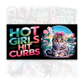 Hot Girls Hit Curbs | Bumper Sticker or Car Magnet | Cat Lady Black Magnetic Bumper Sticker for Trucks Vans Cars [7.5x3.75]