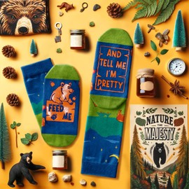 Funny Bear Socks for Men - Novelty Bear Gifts for Bear Lovers, Crazy Socks for Women