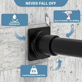 UAREP Adhesive Shower Rod Holders, Curtain Rod Holders，No Drilling|Heat Resistant | Waterproof | Max Load 60 lbs, Never Fall Down Shower Tension Rod Holders for Wall, 2 Pieces, Black(Rod Not Included)
