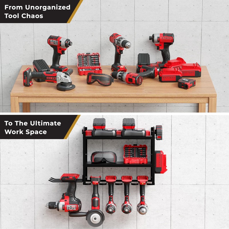 BUILTSTRONG Power Tool Organizer-6 Drill Holder Wall Mount, 3 Tier