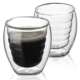 Biioistle Espresso Cups Set of 2, Espresso Shot Glass 2.4OZ, Double Walled Glass Demitasse Cups Coffee Mugs for Coffee Shop Bar