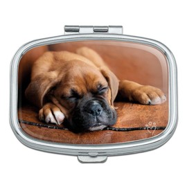 Boxer Puppy Dog Sleeping in Leather Chair Rectangle Pill Case Trinket Gift Box