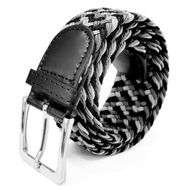 Glamexx24 Elastic Fabric Belt Stretch Belt: Unisex Braided Stretchy Belt for Men and Women, Width 3.5 cm, Length 90 cm to 120 cm, black, silver