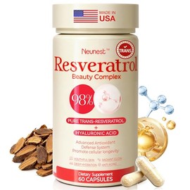 Suplemento de resveratrol 98% complejo de trans-resveratrol de alta pureza con péptidos de colágeno y ácido hialurónico, quercetina, soporte antioxida