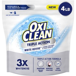 OxiClean Triple Action White Revive, Whitener and Stain Remover Powder, Use with Detergent, 4 lb