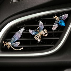 Car Air Vent Clip, 3 Pcs Bee Butterfly Dragonfly Car Air Fresheners Vent Clips Car Aromatherapy Diffuser Vent Clip Car Decoration Interior Decor Car Accessories for Women(Blue)