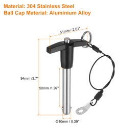 uxcell 2Pcs T Handle Lock Pins, 10mm x 50mm Usage Length Stainless Steel Push-Button Quick Release Pin