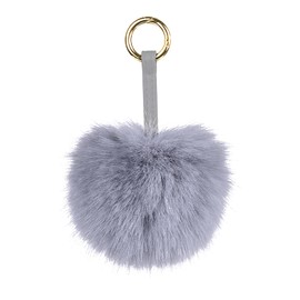 S.ROMZA Pom Pom Keychain Artificial Faux Fur Ball Keychains Fluffy Plush Keychain Pom Pom Bag Charm for Hand Bag Backpack Wallet Pendant Women's Key chain Decoration (Light Gray)