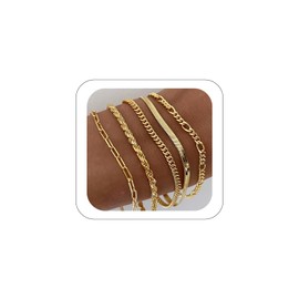 5Pcs Gold Bracelets for Women,Thin Dainty Stackable Cuban Link Paperclip Chain Bracelet Adjustable Layered Punk Bracelets Pack Minimalist Simple Fashion Bracelets Waterproof Jewelry Gifts for Women Girls
