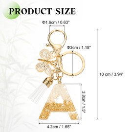 sourcing map Initial Letter Keychains, Resin Cute Butterfly Tassel Pendant Accessory for Women, Alphabet Key Ring for Purse Handbags Backpack, Gold-A