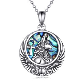 YFN Anubis Necklace Sterling Silver Egyptian Pendant Abalone Shell Egypt Jewelry Gifts for Women Men