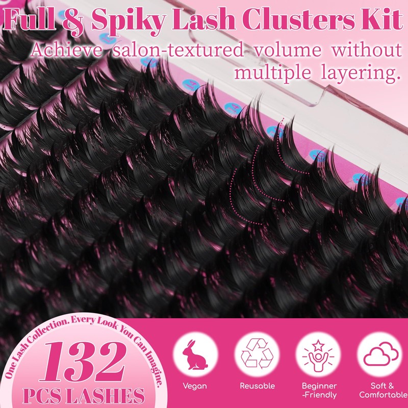 Lash Clusters Kit Eyelash Clusters 12‑18mm Long Volume Individual Lashes