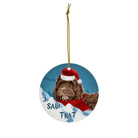 Chocolate Cockapoo Dog Christmas Ornament 2025 I Saw That - Funny 3 Inch Round Ceramic Hanging Tree Decoration Puppy Owners Gifts