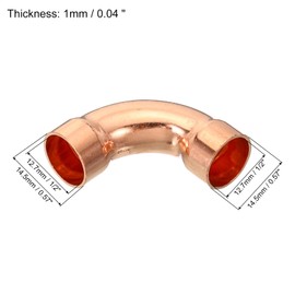 PATIKIL 1/2 Inch ID Elbow Copper Pipe Fitting, 5 Pack 90 Degree Long Turn Pressure Connector Sweat Solder Welding Connection for Water HVAC Plumbing