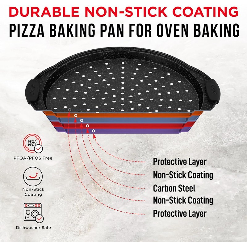 Non-Stick Pizza Pan with Silicone Handle 1 Pack, 13 Inch