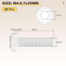 METALLIXITY Flat Head Hex Socket Cap Screws Bolts(M4-0.7x25) 60Pcs, 304 Stainless Steel Hex Socket Furniture Bolts Screws - for Furniture Woodworking Project, Black
