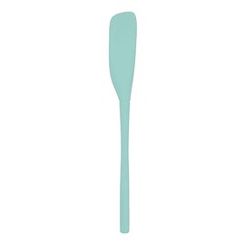 Tovolo Light Aqua Flex-Core All-Silicone Long-Handled Jar Scraper Spatula, Angled Turner Head, Kitchen Tool With Flat Back & Curved Front for Scooping & Scraping