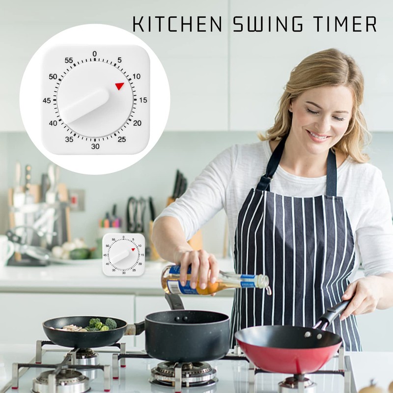 1 Piece of Square Kitchen Timer, 60-minute Mechanical Timer, Kitchen