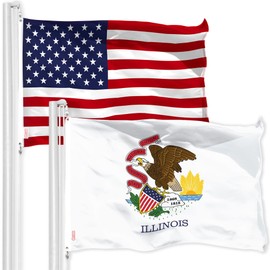G128 Combo Pack: American USA Flag 3x5 Ft & Illinois IL State Flag 3x5 Ft | Both LiteWeave Pro Series Printed 150D Polyester, Brass Grommets