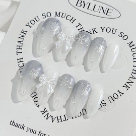 Blue Gray Winter Handmade Nail Tips Nail Tips - Short Square / 블루그레이 겨울 수제네일팁 네일팁 - 숏스퀘어