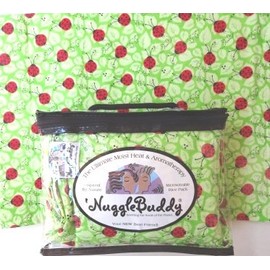 'NUGGLEBUDDY New! Microwavable Moist Heat & Aromatherapy Organic Rice Pack. Darling Ladybugs on Lime Fabric with Spearmint Eucalyptus Aromatherapy!