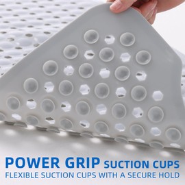 ZHICHENG Bath Tub and Shower Mats, Non-Slip 39 x 16 Inch Extra Long Bath Mat, Machine Washable Bathtub Mat with Drain Holes, Suction Cups for Bathroom (Grey)