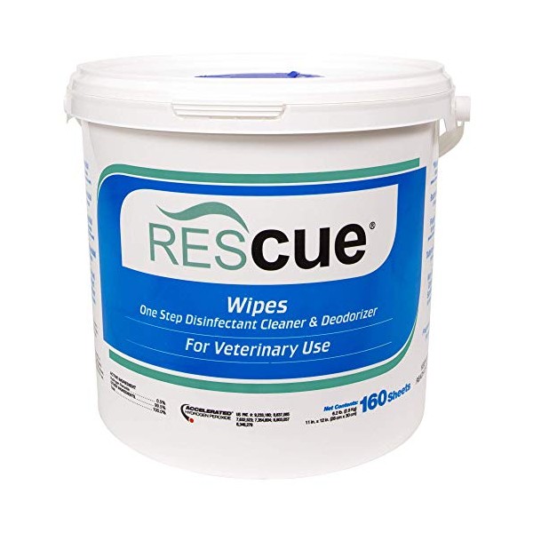 REScue One-Step Disinfectant Cleaner & Deodorizer for Veterinary Use, Accelerated Hydrogen Peroxide, Extra Large Wipes, 160-Wipes Bucket