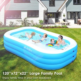 Inflatable Swimming Pool efubaby 120" X 72" X 22" Blow up Pool Full Sized Inflatable Pools Kiddie Toddler Family Backyard Pools for Adults Kids Age 3 + Light Blue