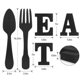EAT Letter Sign + Fork Spoon Wall Hanging Sign,Large Wooden Letters for Kitchen Sign Dinning Room Restaurant Coffee Shop Wall Mounted Decoration (Black)
