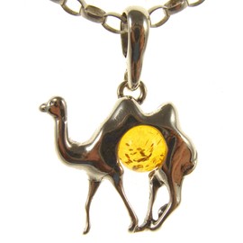 Baltic amber and sterling silver 925 camel pendant necklace with 1mm Italian sterling silver 925 snake chain
