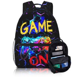 Vedio Game School Backpack for Boys Girls Black Game Boy Backpack for Kids Teen 6-18 Children Elementary Computer Bookbag Laptop Bag for Travel Hiking Outdoor Sports Back to School Gifts