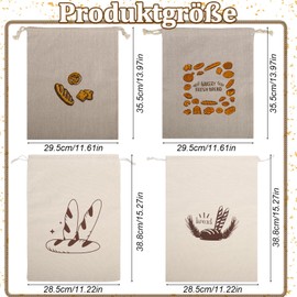 Xialvyu Brotbeutel, 4 Stück Wiederverwendbar Leinen Brotbeutel Aufbewahrung Frischhalten Große Brotsack Kordelzug Beutel für Brot,selbstgemachtes Brot und weitere Lebensmittel
