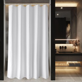 EurCross Short White Shower Curtain with Waffle Pattern, Anti-Mould, Waterproof Bathroom Curtain for Bathroom, Textile Fabric, Washable, Narrow Shower Curtains, 150 x 180 cm with 10 Rings